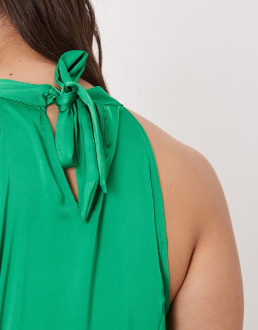 VILA Curve sleek satin halter neck maxi dress in bright green, 3 of 4