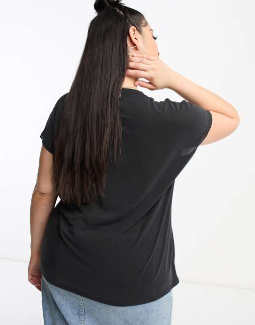 Vila Curve slinky v neck T shirt in charcoal