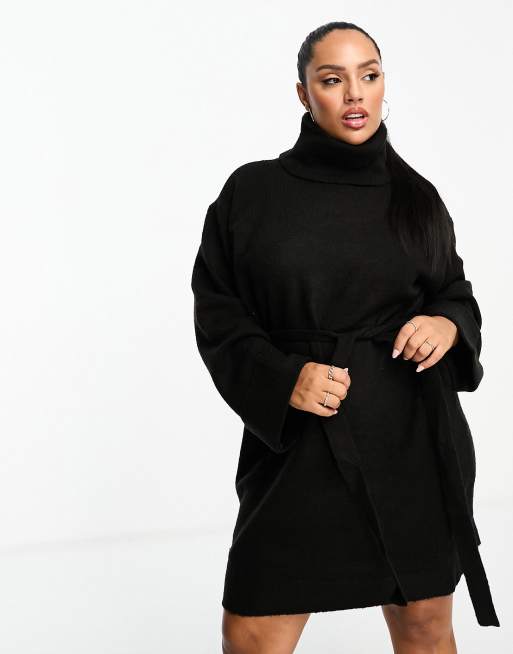 Vila Curve - Sort mini-sweaterkjole med rullekrave og bindedetalje, 2 af 4