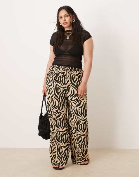 Vila Curve zebra print wide leg trousers in off white