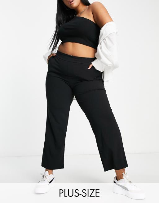 Plus Size Black Wide Leg Stretch Trousers