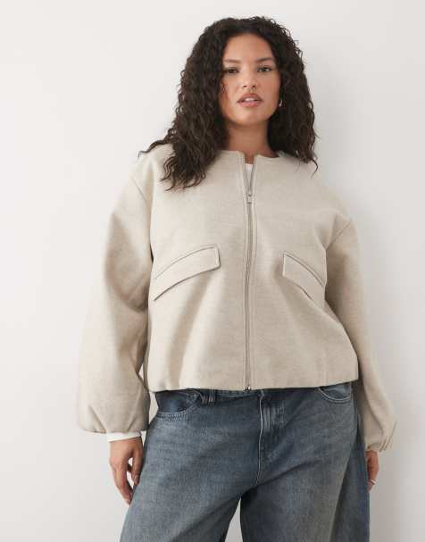 VILA Curve – Strukturierte, kragenlose Bomberjacke in melierten Naturfarben mit schlichtem Design - view 1