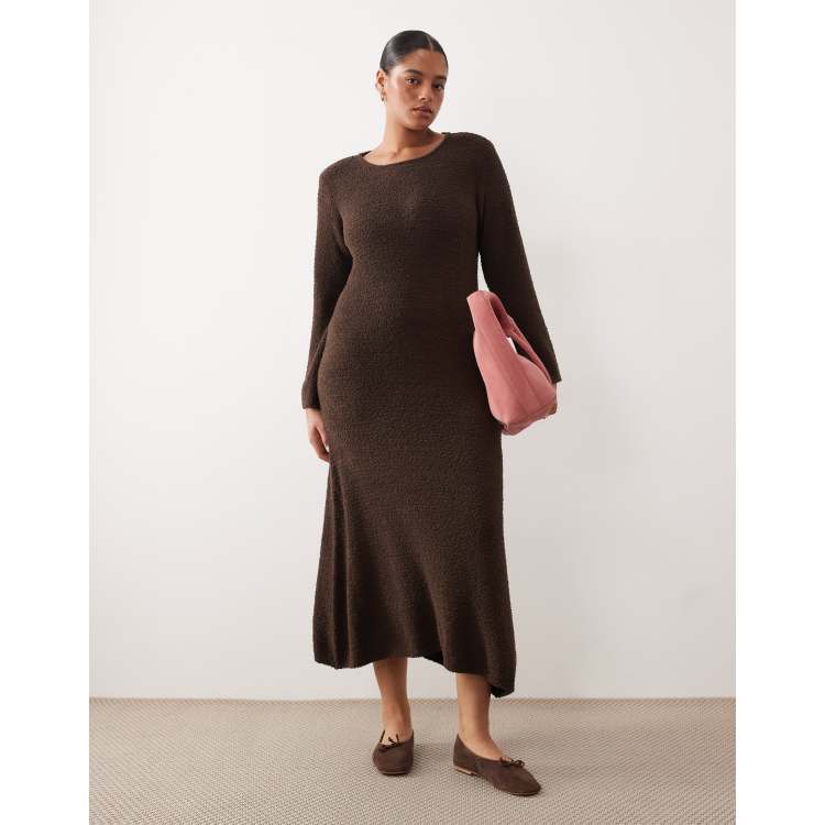 VILA Curve super soft fluffy maxi sweater dress in chocolate brown