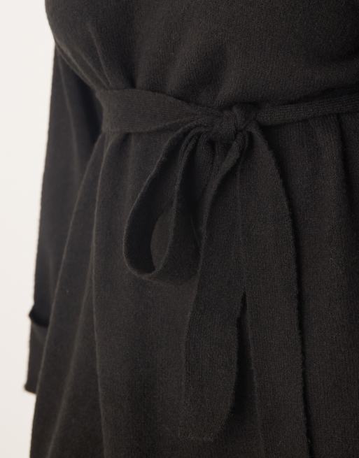 Vila Curve tie waist high neck knit mini dress in black, 3 of 4