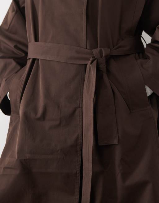Vila Curve trenchcoat med ståkrave i maxi-længde i chokoladebrun, 4 af 4