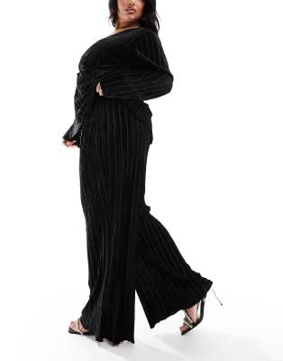 Curve Black Velvet Wide Leg Trousers