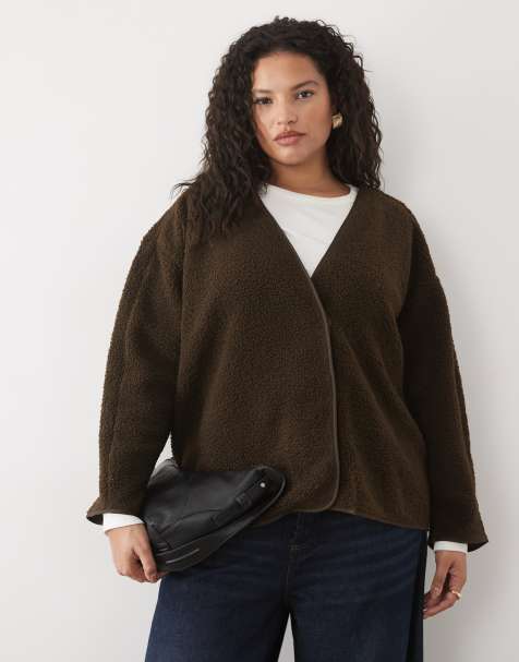 Vila Curve veste teddy col V marron chocolat - view 1