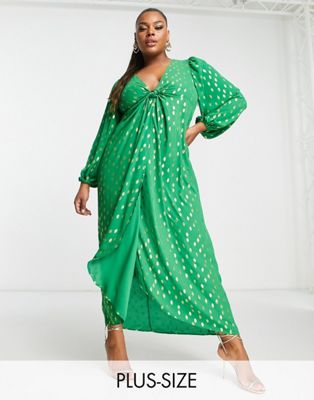 Vila Curve knot front midi dress with gold spot in bright green - ASOS Price Checker