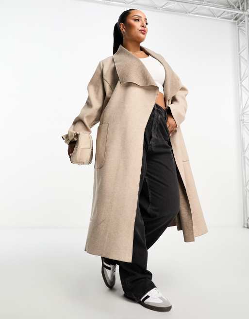 Vila Curve waterfall bonded borg coat in brown | ASOS