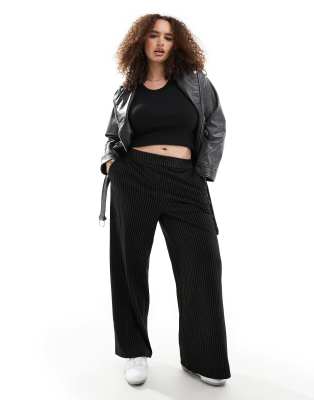 Vila Curve Vila Curve wide leg pinstripe trousers in black
