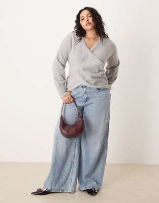 Vila Curve Wrap Detail Knit Sweater In Gray