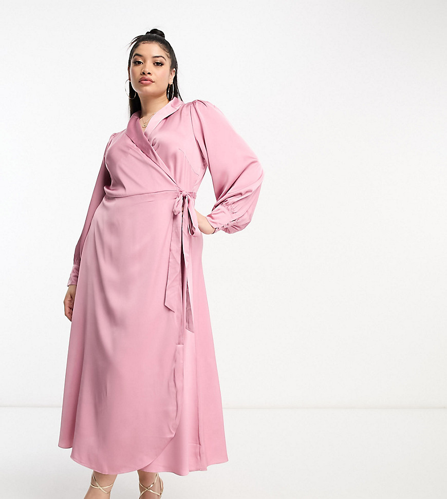 Vila Curve wrap full maxi dress in dusty pink