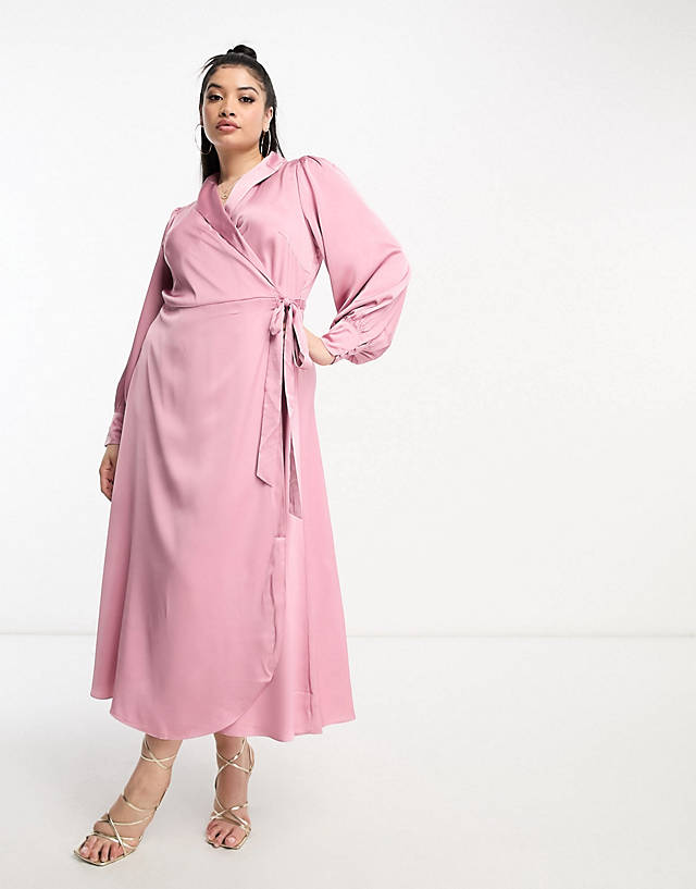 Vila Curve - wrap full maxi dress in dusty pink