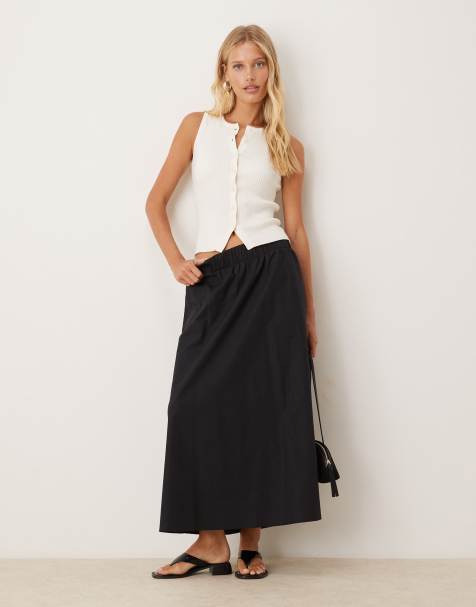Vila cotton midi skirt in black