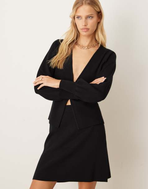 Vila a-line knitted mini skirt co-ord in black