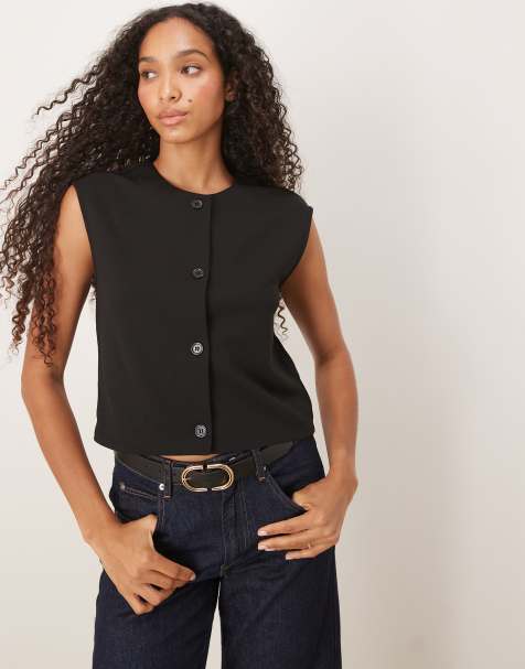 Vila round neck cap sleeve waistcoat in black