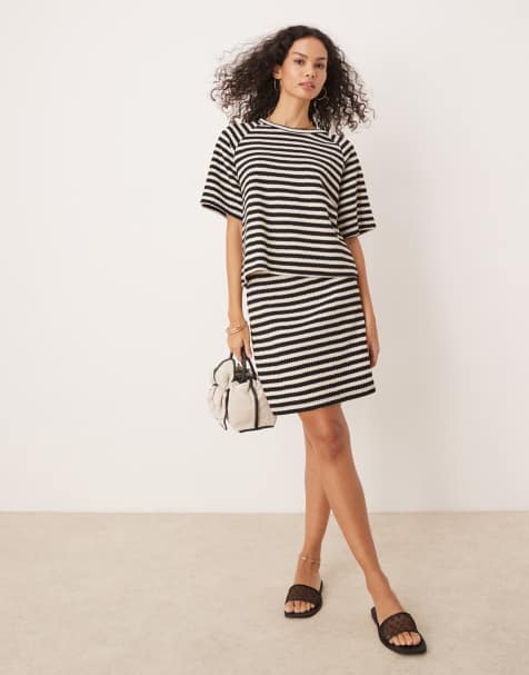 Vila crochet knit mini skirt co-ord in black and white