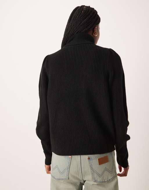 Vila – Czarny dzianinowy sweter z golfem, 4 z 4