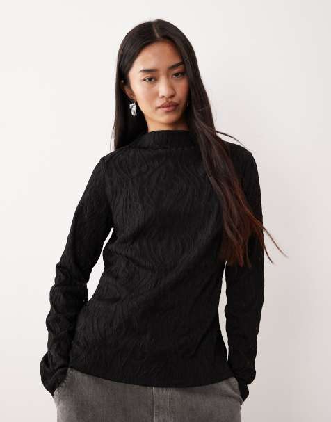 Vila sheer textured long sleeve top in black 