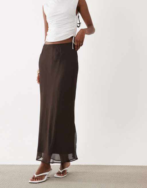 Vila – Czekoladowobrązowa szyfonowa spódnica maxi  , 2 z 5