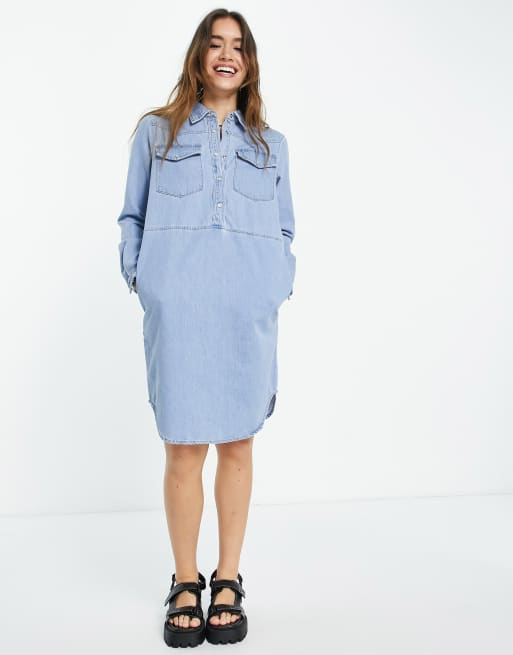 Vila Denim jurk met lange mouwen in blauw