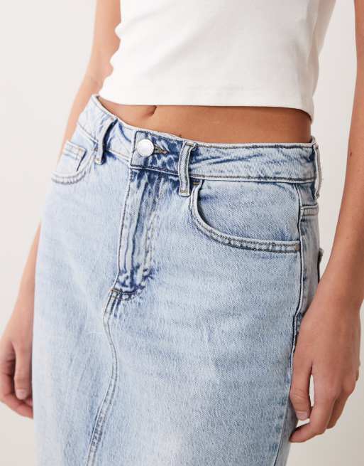 Vila - Denim midi rok met hoge taille en split aan de voorkant in lichtblauw, 4 van 4
