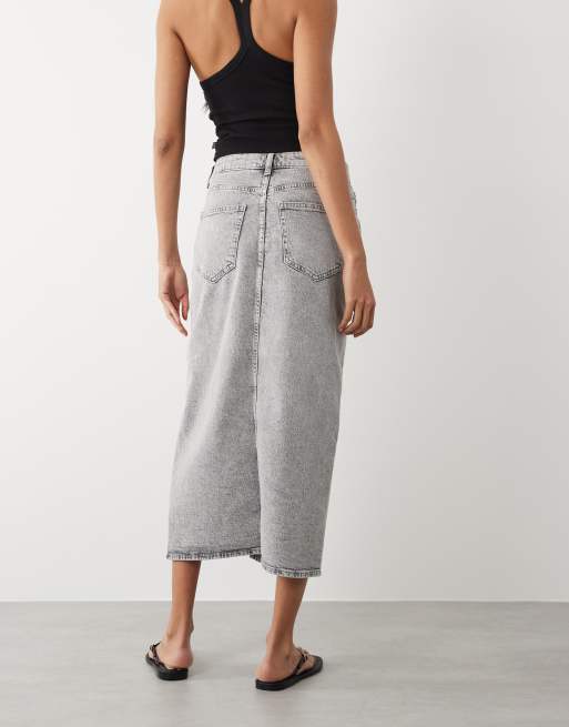 VILA - Denim midi rok met hoge taille en split aan de voorkant in lichtgrijs, 4 van 5