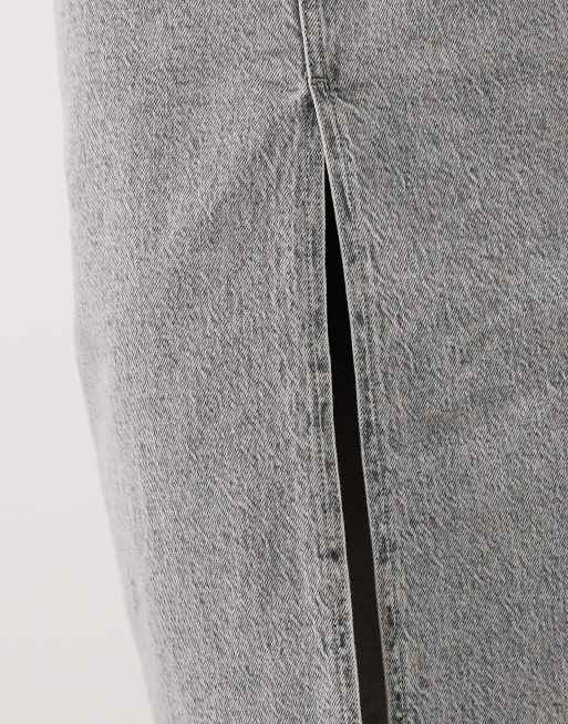 VILA - Denim midi rok met hoge taille en split aan de voorkant in lichtgrijs, 5 van 5