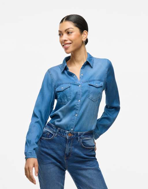 VILA - Denim overhemd in donkerblauw 1