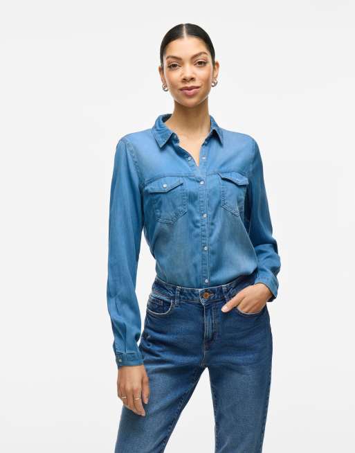 VILA - Denim overhemd in mediumblauw 1