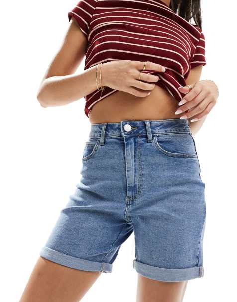 Vila - Denim short met omslag in lichtblauwe wassing - view 1