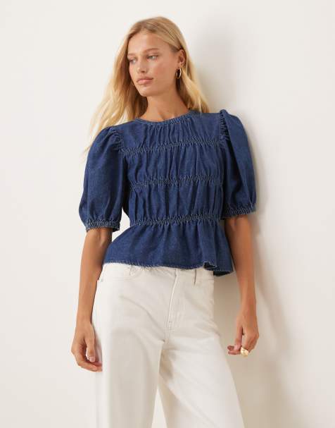 VILA denim smock top in dark denim blue - view 1