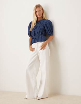 Vila Denim Smock Top In Blue