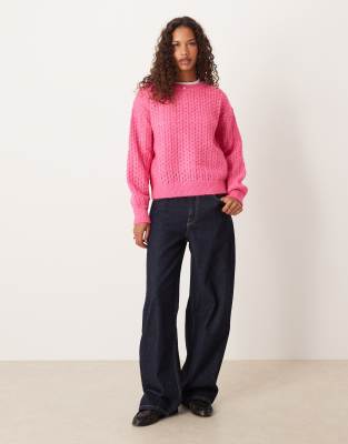 Vila Diagonal Stitch Knit Sweater In Pink