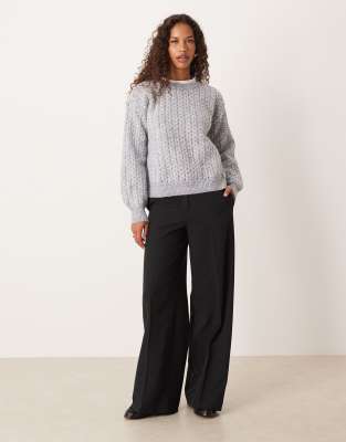 Vila Diagonal Stitch Knit Sweater In Gray