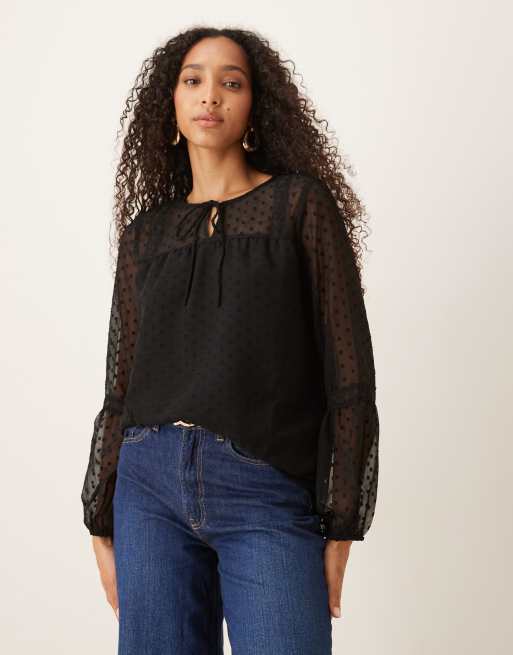 Vila dobby sleeve blouse in black, 3 of 4