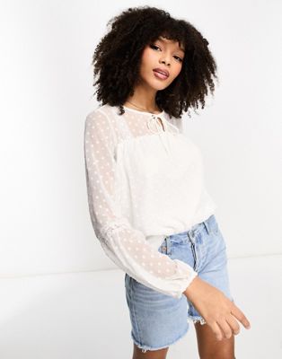 Vila bridal lace long sleeve top in white