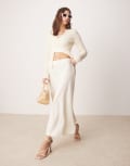 [Vila] VILA dobby texture midi skirt in cream-White 38 Birch