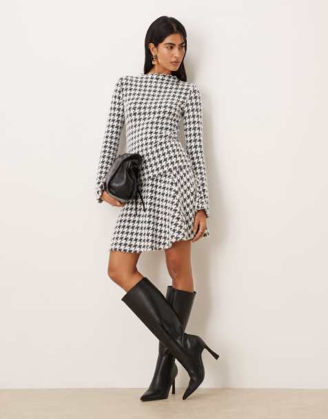 Vila dogstooth knitted mini skirt co-ord in black and white - view 1