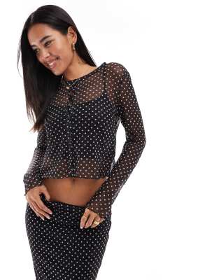 Vila Vila dotty mesh cardigan co-ord in black