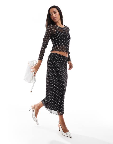 Vila dotty mesh midi skirt in black (part of a set) - view 1