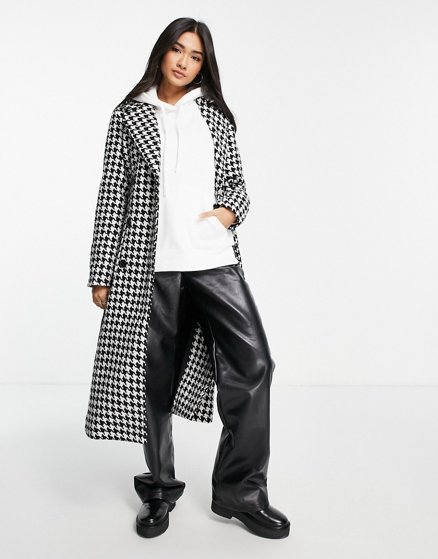 Vila double breasted coat with tie waist in houndstooth-Multi