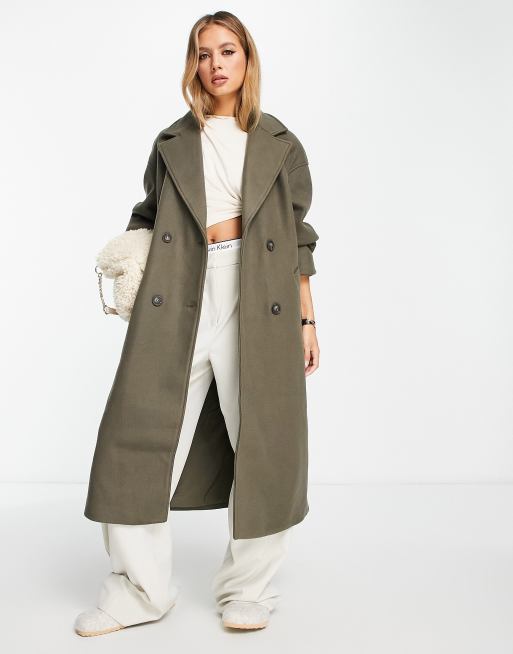 Vila double breasted grandad coat in khaki | ASOS