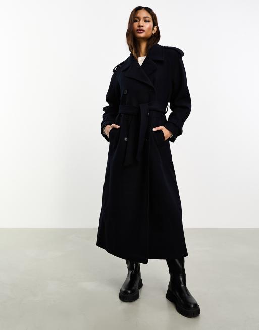 Vila double breasted heavy weight trench coat in navy ASOS