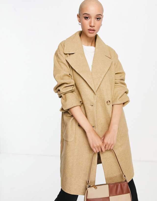 Vila double breasted herringbone coat in beige