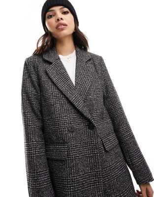 double breasted wool blazer coat in gray check-Multi