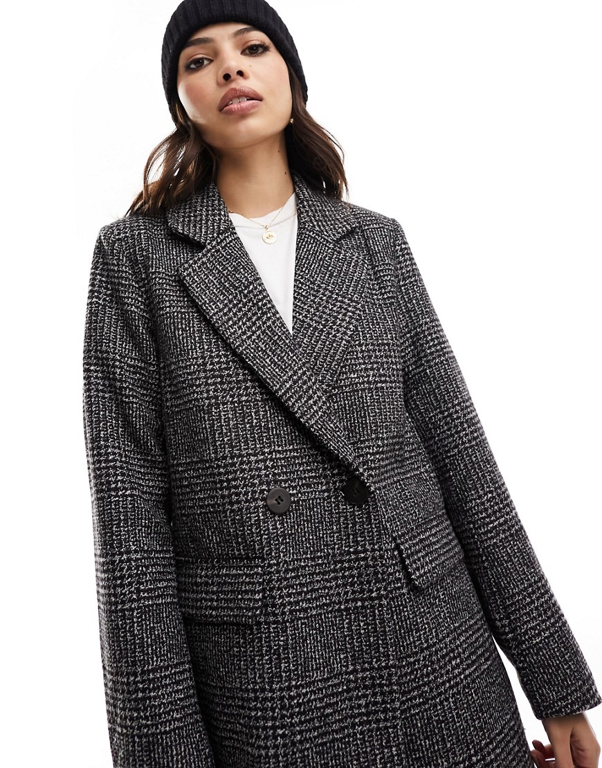 Vila double breasted wool blazer coat in grey check-Multi