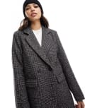 [Vila] Vila double breasted wool blazer coat in grey check-Multi 36 Grey check