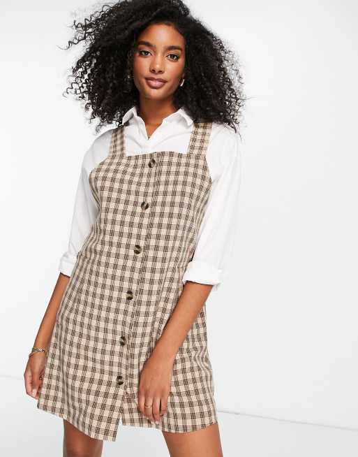 Check print pinafore sales dress