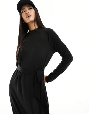 Vila easy jersey high neck midi dress in black | ASOS